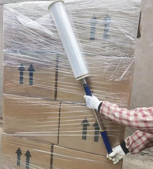 VOTOER Long Handle Pallet Stretch Wrap Dispenser, Stretch Film Packing Machine Shrink Wrap Dispenser Holder, for Film Width 12-20 inch