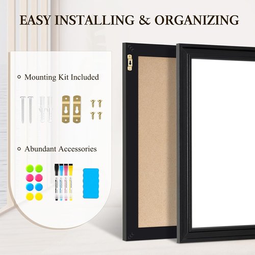 4 THOUGHT Magnetic Dry Erase Board - 18 x 24 Inch Vintage Wood Frame | Wall-Mounted Notice Board with 8 Magnets & Markers