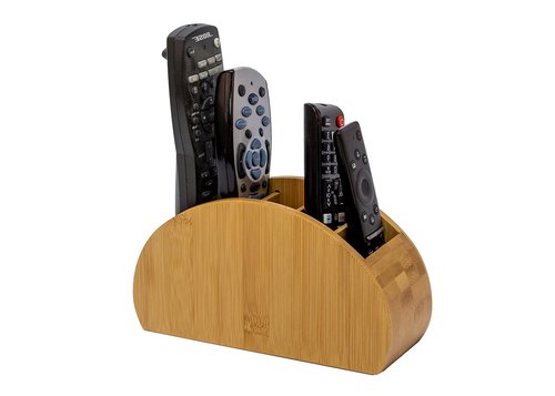 OSCO Bamboo Remote Organiser | 5 Compartments | Office Tidy | TV Control Storage | Pen Holder | Makeup sorter | Cosmetics Display | H11.9 x W22.3 x D8.2 cm |