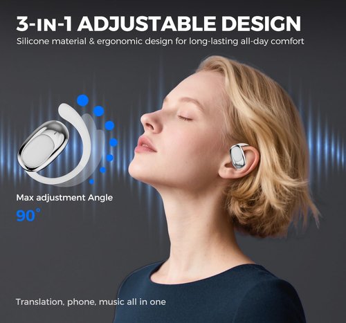 AI Translation Earbuds Real Time, Adjustable OWS Ear Translator Device for 139 Languages BT 5.4 LCD Touch Screen Audifonos Traductores Inglés Español for Travel Business Learning(White)