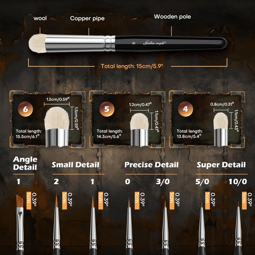 Golden Maple Miniature Paint Brushes - 10-Piece Micro Detail Brush Set for Acrylic & Watercolors