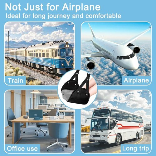 Aksiko Airplane Travel Footrest Hammocks - Adjustable Memory Foam | 2 Pack, Black