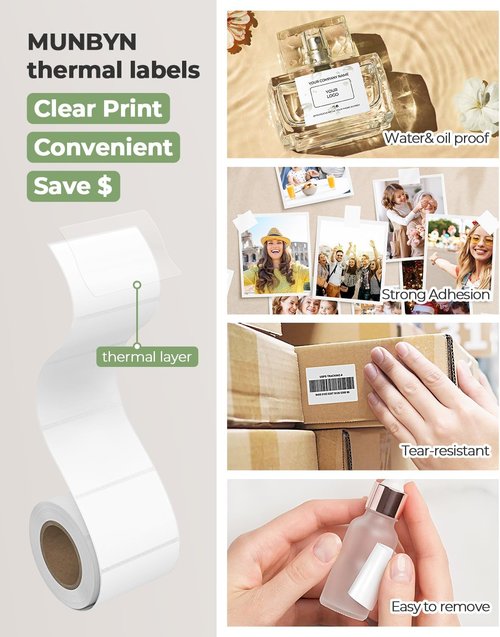 MUNBYN Thermal Label Stickers - Small 1.57'' x 1.18'' | Multi-Purpose Self-Adhesive, 230 Sheets/Roll