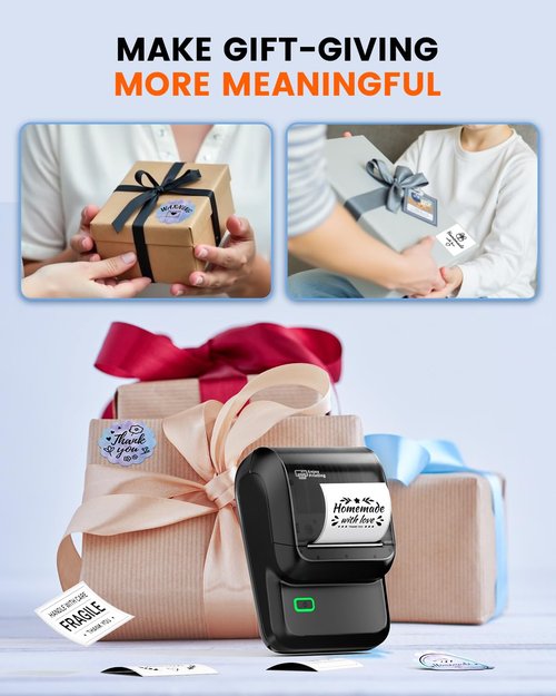Label Maker with 3 Tapes, M100 Barcode Label Printer, Versatile App with 2000 Icons and 300 Templates, Address Label Printer for Small Business, Office, Home, School, Black
