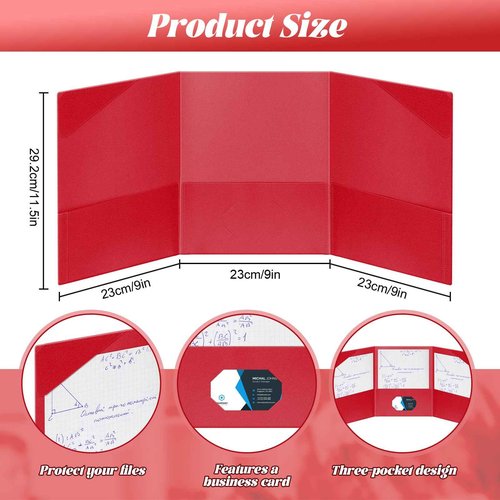 Tenceur 24 Pcs Tri Fold 3 Pocket Folder Plastic Folders with Pockets for Work Class Office Back to School Supplies(Red)
