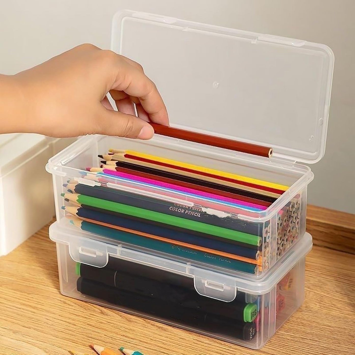 1 Pack Plastic Pen Holder,Capacity Pencil Boxes Clear Holder for Desk Office Desk Organizer,Style 1