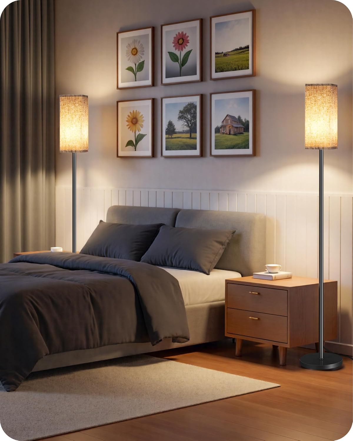 Skiennix Dimmable Floor Lamp - Modern Corner Lamp with Remote & Foot Switch | Beige & Black, 64.2” Tall