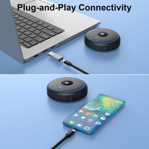 Canstr Conference Speaker with 4 Wireless Mics, USB Speakerphone with AI Noise Reduction&360° Voice Pickup, Conference Microphone Compatible with Leading Platforms (4 Wireless Mics)
