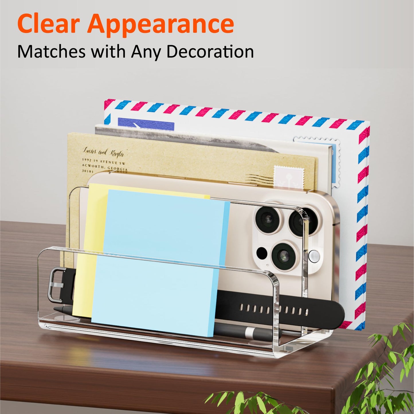 FUCDTEFC Desk Mail Organizer, 2 Section Clear Acrylic File Holder Letter Organizer, Vertical Lightweight Modern Envelope Holder Desk Accessories & Workspace Organizers for Office, Home, School