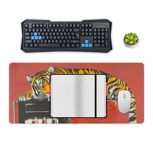 PailailaiNest Tiger Large Mouse Pad Mousepad Funny Retro Red Animal Mouse Pad Desk Pad Mat Desk Mat for Keyboard Computer Pad for Gaming Home Office Supplies 40x90cm