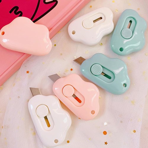 Box Cutters | Retractable 3-Pack Letter Openers - Adorable Cloud Design for Key Chain & Pocket, 2.24 x 1.5 x 0.55 Inch