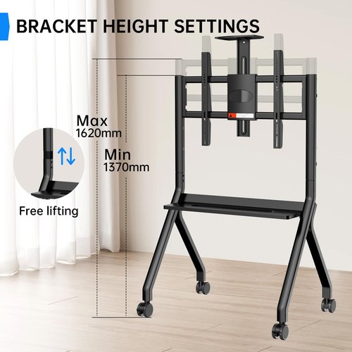 RAIZEA Mobile Smart Board Stand for Interactive Whiteboard 47"-65", Lockable Wheels, Holds up to 176lbs, for Office Classroom Home(Model: FD570)