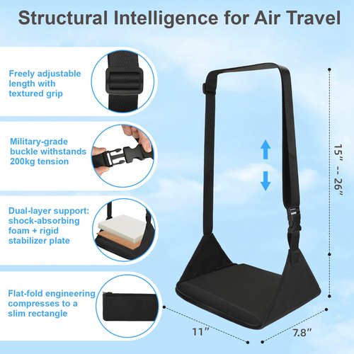 Foot Hammock for Plane Travel, Upgraded Airplane Foot Rest with Memory Foam, Hardboard, Portable Zippered Leg Hammock for Long Flight, Under Desk Footrest, No Collapse Foot Sling, Travel Essentials
