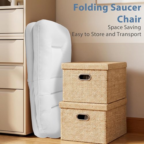 DUMOS Comfy Saucer Chair - PU Leather Foldable Floor Chair with Back Support | Stylish White for Small Spaces