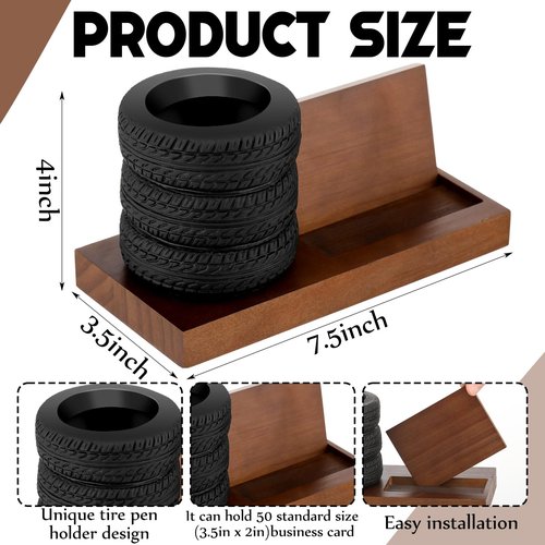 Sherr Tire Shape Stationery Set Car Salesman Gift Tire Stack Pen Holder Business Card Holder Car Salesman Desk Accessories for Desk Office Mechanics Gifts(Walnut)