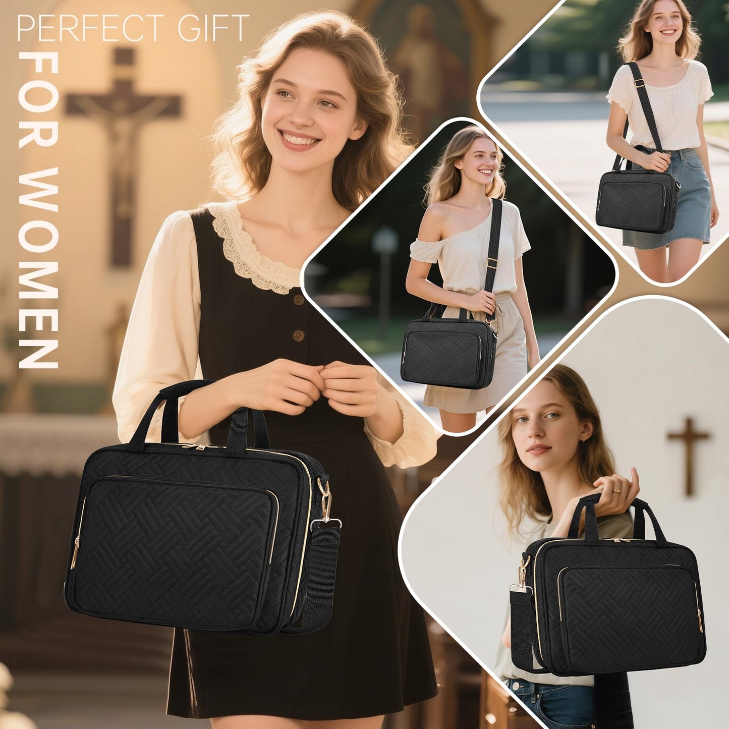 Bible Cover Case for Women Bible Study Supplies Christian Gifts for Women Church Camp Essentials Christian Bible Journaling Kit Quilted Large Bible Cover