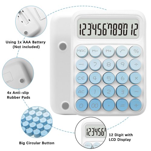 UPIHO Standard Gradient Blue Calculator - 12 Digit Display and Big Buttons, Cute Office and School Accessory