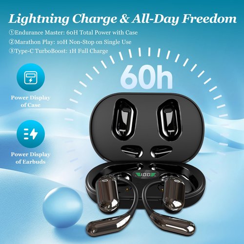 AI Language Translation Earbuds Real-Time, 144 Language Translator Earbuds, 60Hr Battery & Charging Box, APP-Enabled Translator Device for Travel, Business, iOS & Android (Black)