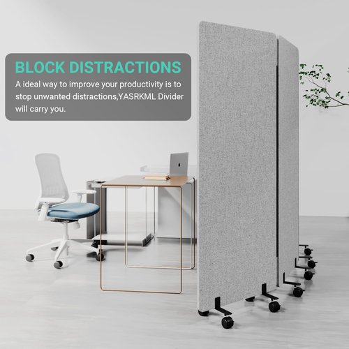 Soundproof Room Divider with Wheels, 66in Office Dividers for Sound Proofing & Reducing, 3 Panel Sound Proof Dividers for Office Partitions Portable Temporary Wall Acoustic Wall Divider,Light Grey