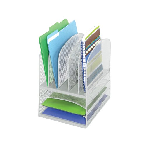 Safco Products 3266BL Onyx Mesh 5 Sorter, 3 Tray Desktop Organizer. Durable Steel Mesh Construction -3 Horizontal Trays. Multi-Use Ideal for Home Offices, Mail Rooms & Classroom, Silver