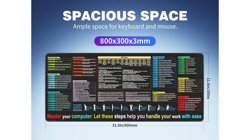 Excel Shortcut Keys Mouse Pad ā XL Large 31.5"x11.8" Cheat Sheet Desk Mat with Excel & Word Shortcuts | Extended Office & Gaming Desk Pad | Keyboard Shortcuts Mat | Non-Slip, Waterproof