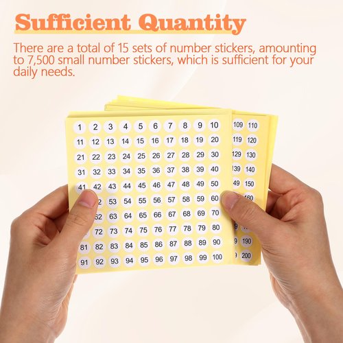 7500 Pcs 1-500 Number Stickers, 15 Sets Consecutive Round Labels, 0.4 Inch Self-Adhesive Small Number Decals Inventory Stickers for Indoor Outdoor Organizing, Storage, Boxes