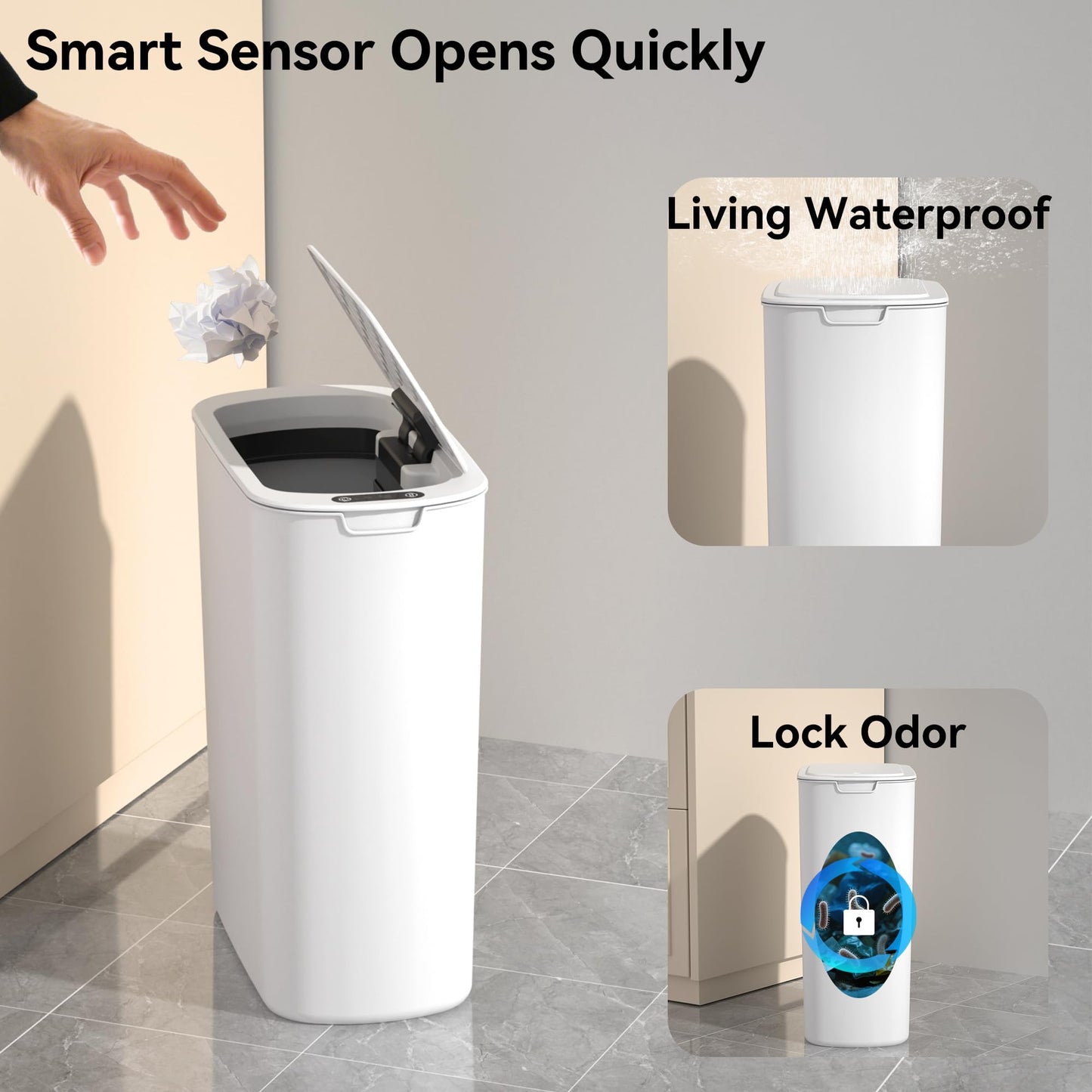 LJIACLEA 5 Gallon Motion Sensor Bathroom Trash Can Automatic Garbage Cans with Lid Touchless Smart Slim Plastic Trash Bin for Kitchen, Bedroom, Toilet, Office, Living Room
