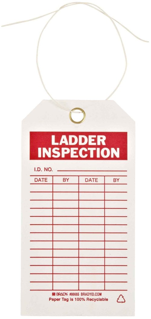 Brady 86665 3" Width x 5-3/4" Height B-853 Cardstock, Red on White Ladder Tag, Header "Ladder Inspection", Pack of 100