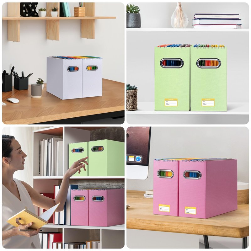 BALEINE File Organizer Box, Cardboard File Folder Organizer with Handle for Letter Size, Portable Collapsible Hanging Filing Box for Home Office Document Storage (2 Pack, Green)