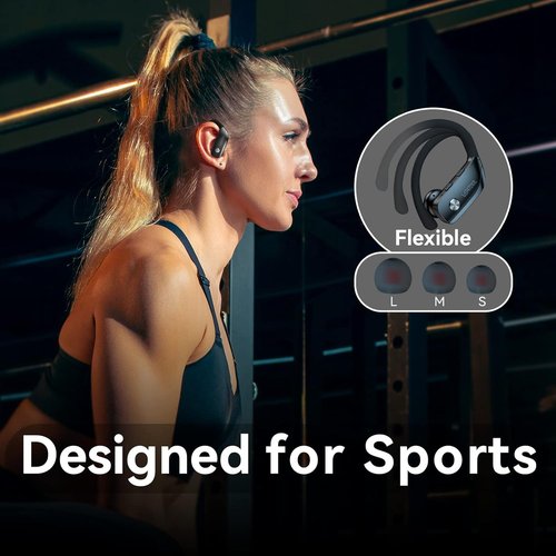 Bmani Wireless Earbuds - Bluetooth Headphones with 80H Playtime & LED Display Case | Black Sports Earphones for Running & Gym