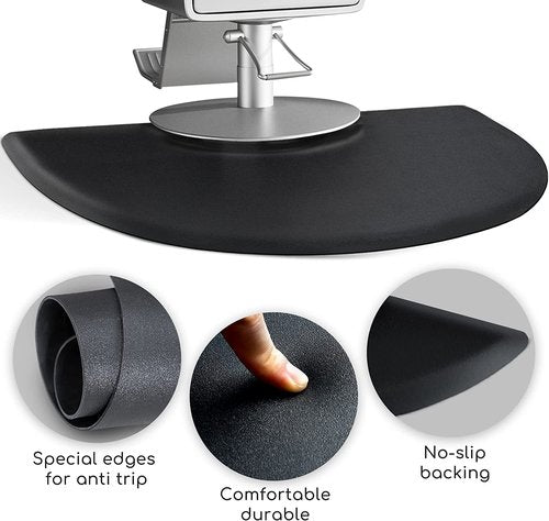 Salon mats for Hair Stylist 3′x5′ Barber Shop Salon Floor Chair Mat -Black Semi Circle Hair Stylist Station Anti Fatigue Salon Mats -1/2" Thick Salon Standing Mat
