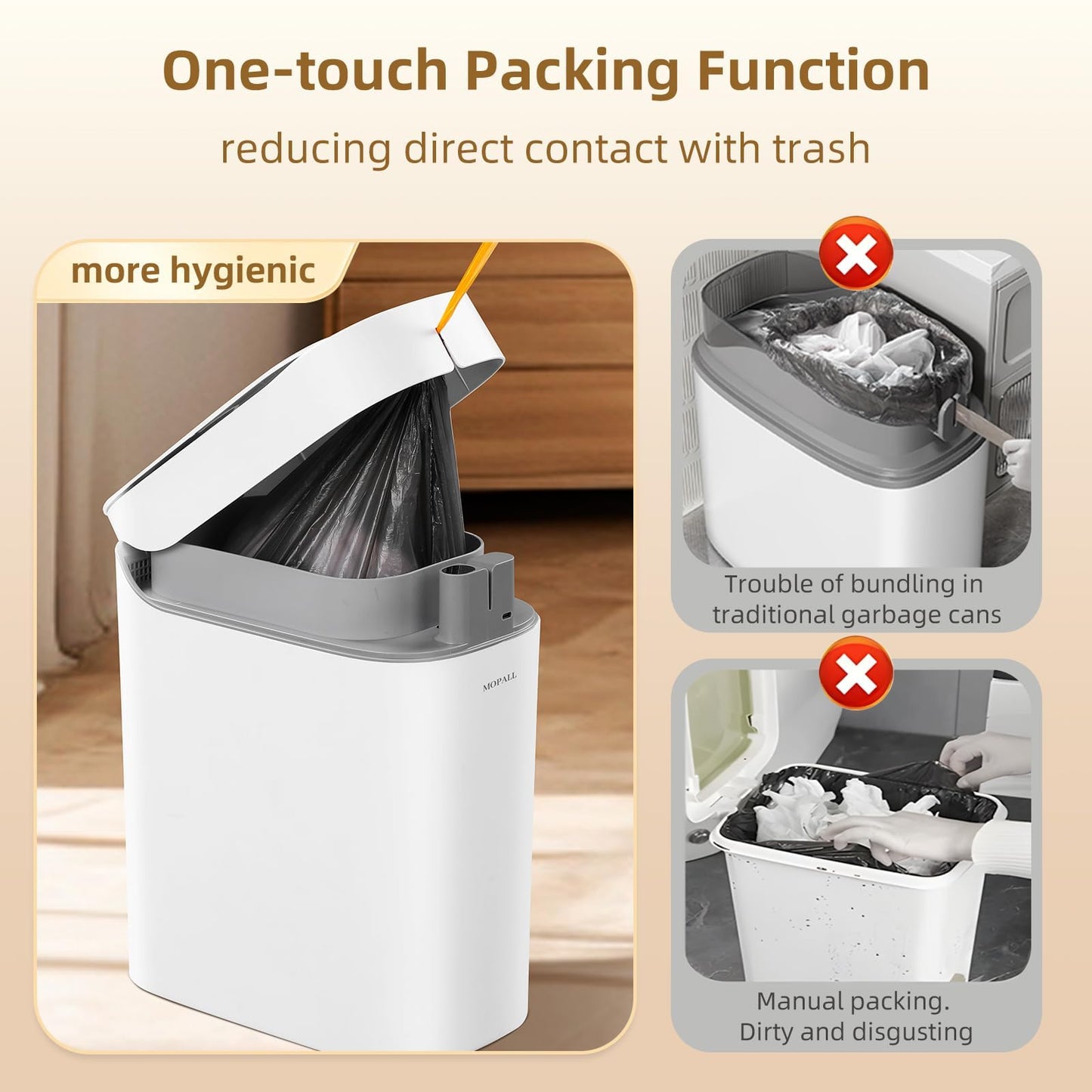 MOPALL Rechargeable Bathroom Trash Can,Motion Sensor Trash Can Automatic Touchless,White 3.5 Gallon Smart Garbage Can with Lid,Auto-Adsorption Slim Small Waste Basket for Bedroom,Bathroom,Kitchen