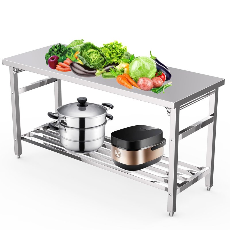 GAOMON Stainless Steel Prep Table 24 x 60 Inch, Worktables & Workstations, NSF Commercial Heavy Duty Stainless Steel Folding Work Table with Adjustable Undershelf for Kitchen Dining Home