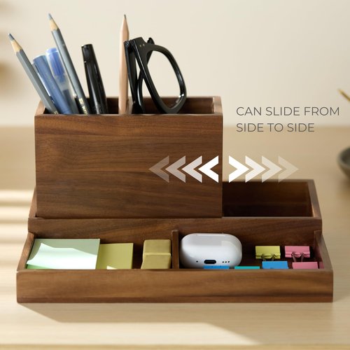KORUA Walnut Wood Desk Organizer for Office, Pen Holder for Desk, Pen Organizer for Desk, Walnut Pencil Holder
