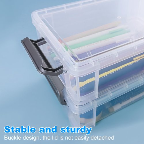 YOIYINI 4Pcs Clear Pen Holder Boxes,Marker Organizer for Desk,Extra Large Crayon Holders,Plastic Storage Box for Pen,Crayon,Markers,Rulers,Art Supplies