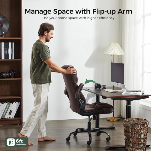 Amseatec Office Chair - Ergonomic PU Leather Executive Desk Chair with Lumbar Support & Adjustable Arms | Brown