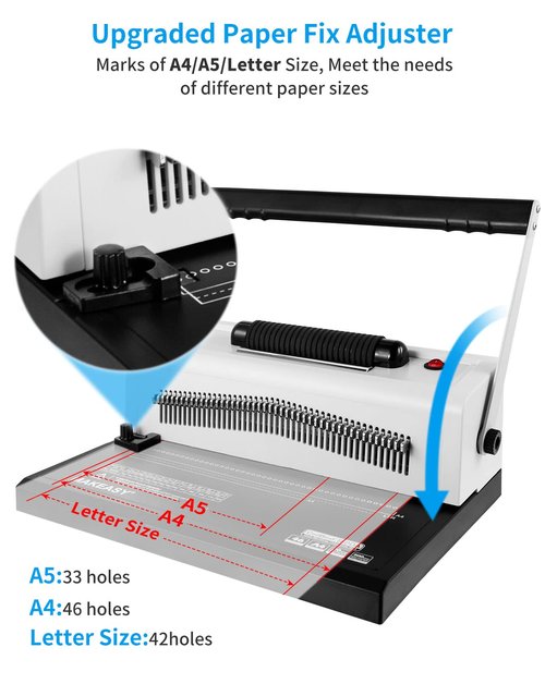 MAKEASY Spiral Coil Binding Machine with 46 Fully Disengaging Pins - Electric Coil Inserter - Adjustable Side Margin, Comes with Free 1 Box Coil Spines & Plier, 20 Sheet Punch Capacity