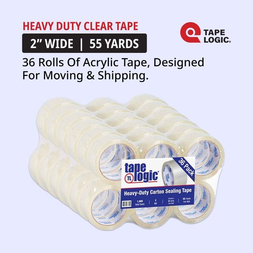 Tape Logic 2" x 55 yds Acrylic Packing Tape 2.0 Mil, Clear (36-Pack) Heavy Duty Packing Tape Rolls for Sealing Boxes at Home, Warehouse, & Office, Supplies for Packaging, Shipping, Moving