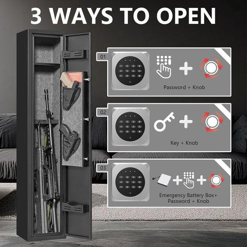 2-3 Gun Safe for Rifles and Pistols, Rifle Safes for Home, Long Gun Cabinet for Shotgun, Gun Locker with Quick Assess Password Lock, Dual Alarm & Mute, No Assembly Required