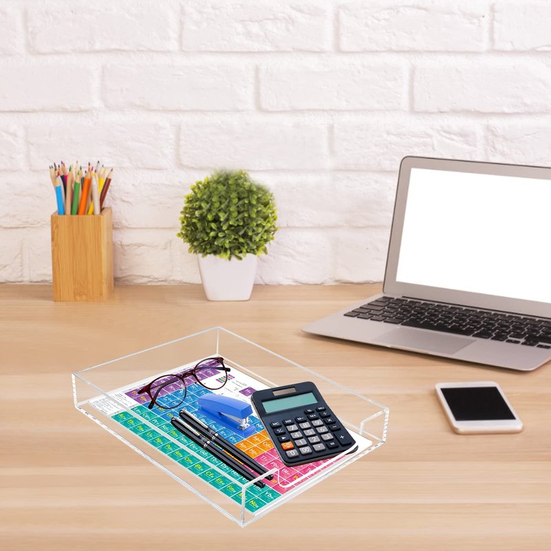 Tasybox Acrylic Letter Paper Organizer, Clear Desk Organizer Tray Stackable Desk Accessories Tray for School Home Office Supplies