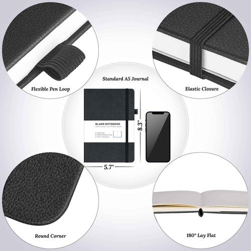 Blank Journal Notebook, 7 Pack Leather Unlined Notebook Journal for Women Men, Plain Notebooks Bulk for School, Work, Sketchbook, Writing, Drawing, 120 GSM Thick Paper, Hardcover, A5, Multi Colors