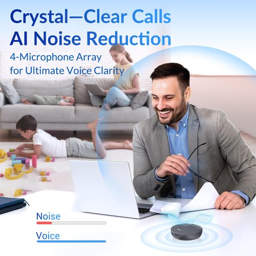 NEWORK Bluetooth Conference Speakerphone with 4 Microphones, 3M Voice Pickup, Bluetooth/USB-C/Dongle Connections, 2600mAh Battery for 6H Use, Dual Device Daisy Chain, Compatible with Windows/macOS