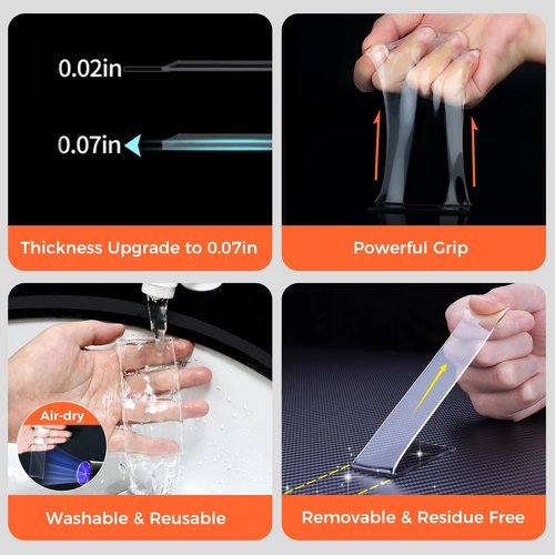 Strong Double Sided Tape Heavy Duty Double Sided Tape for Walls, Clear & Tough Double Sided Mounting Nano Tape, Removable Adhesive Wall Tape for Hanging Picture, Poster, Carpet (60FT)