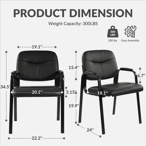 Elevon Waiting Room Chairs No Wheels Set of 1, Leather Stationary Office Reception Guest Chair with Padded Arms for Elderly Desk Conference Room Lobby Table Side Salon
