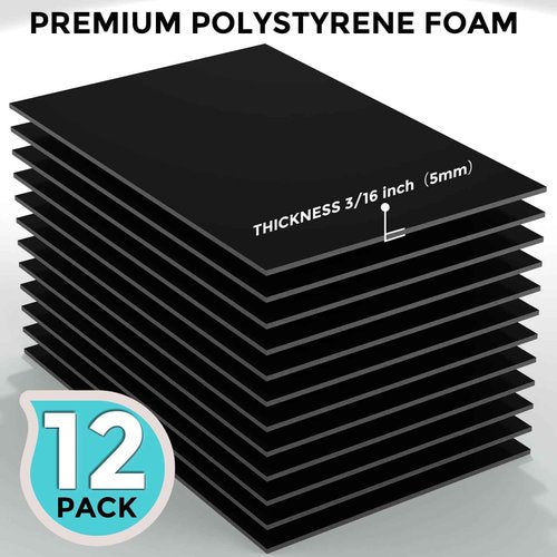 CreGear Foam Board, 24 x 36 x 3/16" Black Foamcore Board, 12 Pack Presentation Board, Poster Board Lightweight Signboard Foamboard for Projects, Crafts, Framing, Art, Display, Foam Core