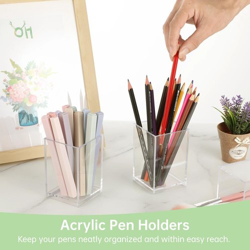 CDOKY 10PCS Acrylic Pen Holder, Clear Makeup Brush Holders, Clear Pencil Organizer Cups, Desktop Pencil Organizer Durable Acrylic Storage Organizers for Home Office School Supplies