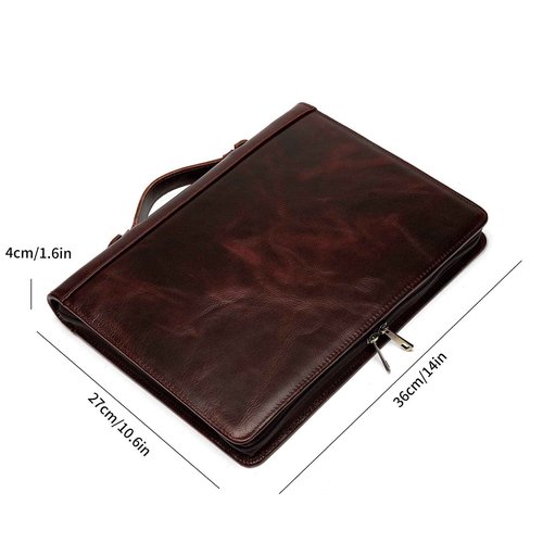 YIWEN Handmade Genuine Leather Portfolio, Zippered Padfolio with 3 Ring Binder, Professional Business Organizer, Resume Folder, Notebook Organizer with Tablet (Non-Custom, Oil Wax)