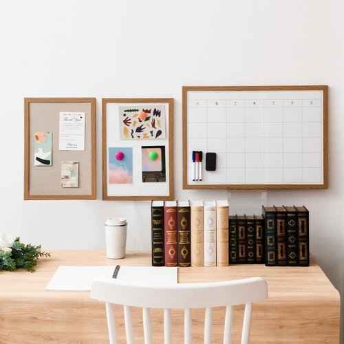 3 Pcs Rustic Weekly Planner Dry Erase Board Kit, 1 Dry Erase Calendar, 1 Linen Board, 1 Whiteboard, Wood Frame Wall Mounted Whiteboard Combo for Office, Home, School (5 Thumbtacks 3 Markers 1 Eraser)