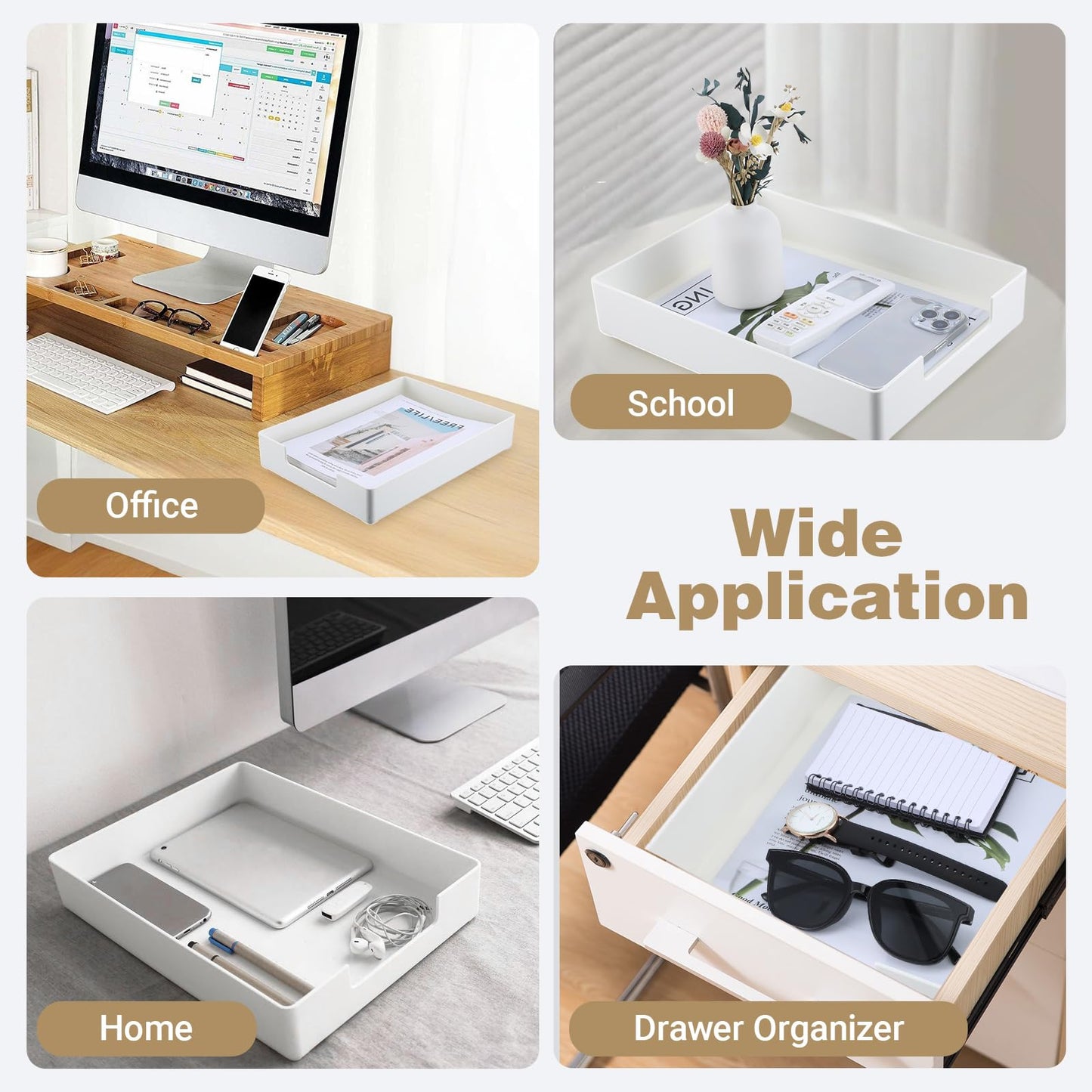 2 Pcs Rectangular Plastic Desk Organizer Tray, Desk Letter Tray, A4 Letter Size Stackable File Tray, Desktop File Paper Holder, Book Storage Rack, Anti-Skid Plastic Organizer Desk Tray for Office