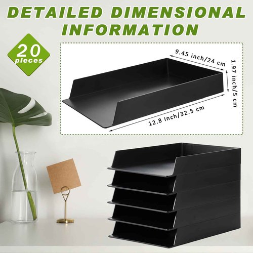 Wenqik 20 Pcs Stackable Paper Trays Rectangular Plastic Desk Holder Desktop Document File Organizer Storage Letter for Back to School Office Classroom (Black)